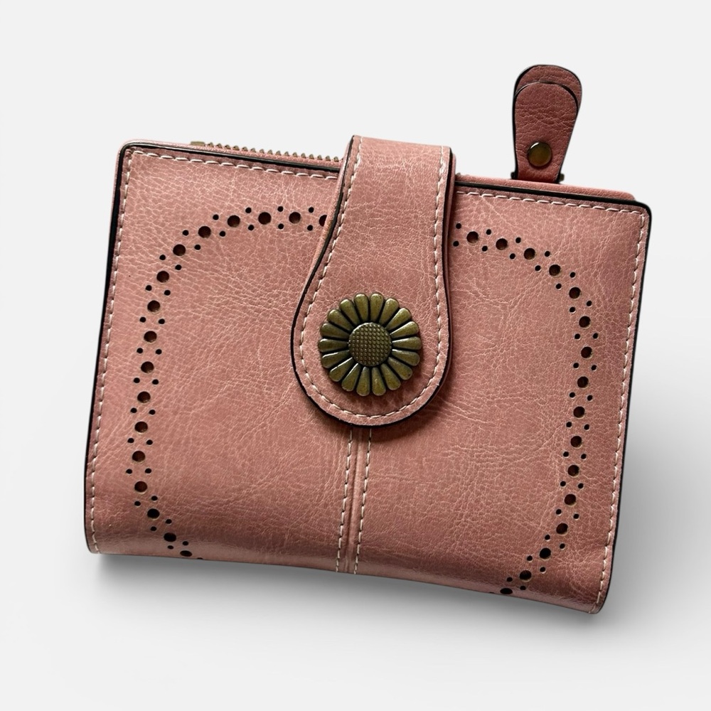 Sendefn Pink Genuine Leather Bifold Wallet w/ Zip Coin Pocket